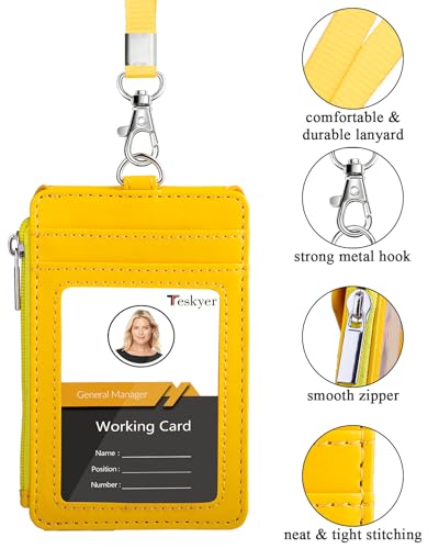 Teskyer ID Badge Holder with Lanyard, Lanyard Wallet, Bright Dark Pink - color: Bright Yellow, size: 3.1" x 4.7"