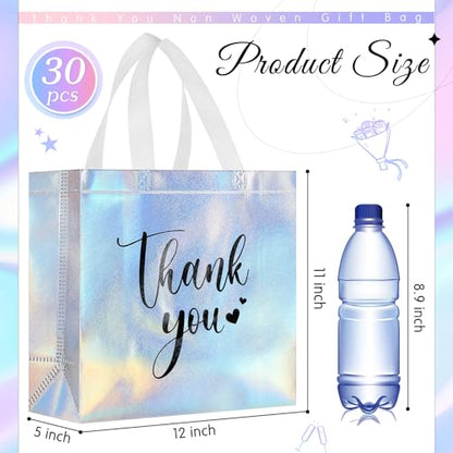 Sweetude 30 Thank You Non Woven Gift Bag, 11 x 12 x 5 Inch, Laser - color: Laser, size: 11 X 12 X 5 Inch