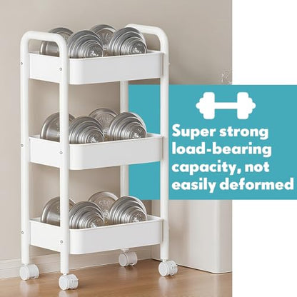 3 Tier Metal Rolling Cart with Lockable Wheels Storage Organizer