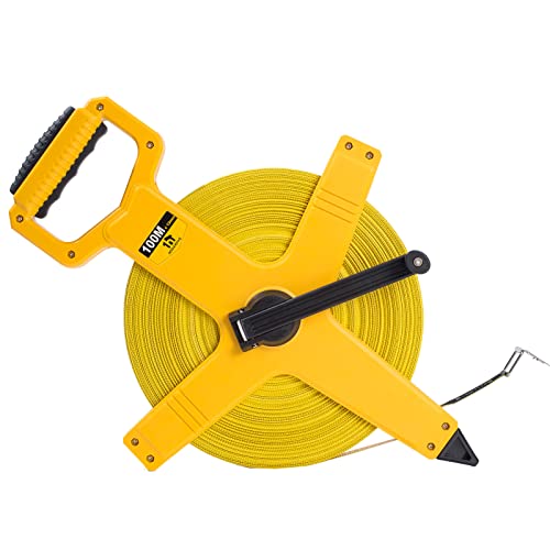 Open Reel Fiberglass Tape Measure, 330 Foot Tape Measure by 1/2-Inch, Inch/Metric Scale for Engineer,Outdoor, Athletic Field, Impact Resistant ABS Shell (330FT/100M - size: 100 m