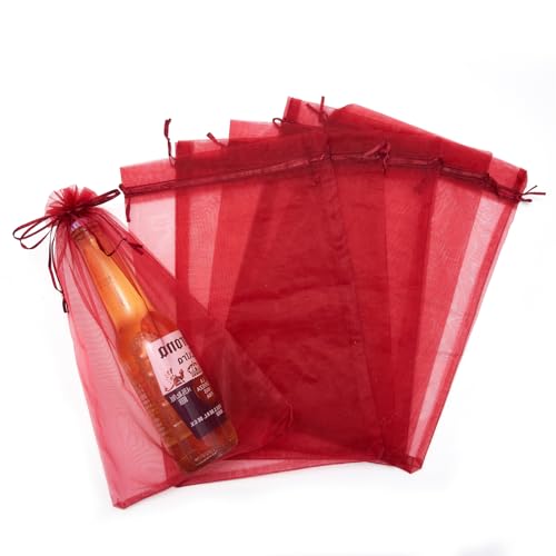 FOCCIUP 25 PCS 8x12 Inches Organza Bags With Drawstring Candy Bags Mesh Pouches for Party Wedding Presents Gift - color: WineRed