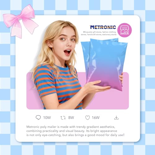 Metronic Cute Poly Mailers 10x13" 50pc Small Shipping Bags Self Seal - color: BluePink, size: 10x13" 50PC