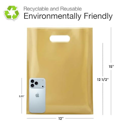 Choice Marts 100 Gold Plastic Bags With Handles 12x15 Merchandise Bags - color: Gold
