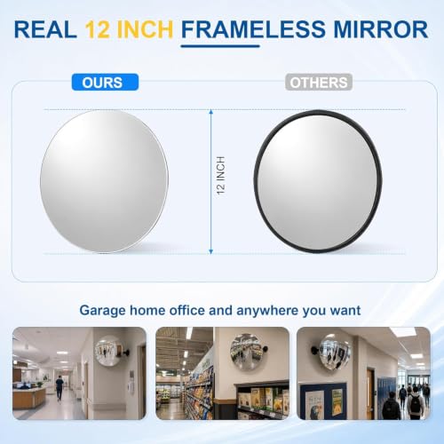 12" Frameless Convex Mirror with 360° Adjustable View - size: 12IN X
