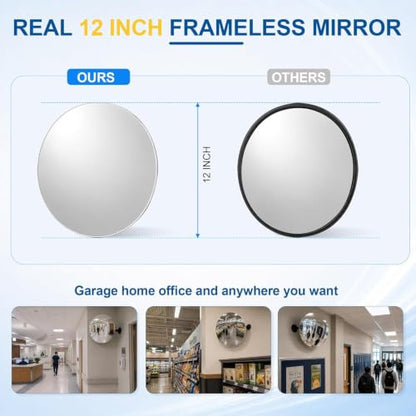 12" Frameless Convex Mirror with 360° Adjustable View - size: 12IN X