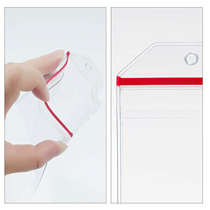 Wisdompro 10 Pack Vertical Thick Clear ID Badge Holder with Ziplock, Red - color: Red Zip, size: 10 Pack Vertical