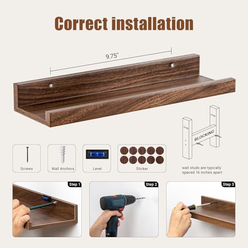 Heimlove 16 Inch Picture Ledge Set of 8 Walnut - color: Walnut, size: 16 inches set of 8