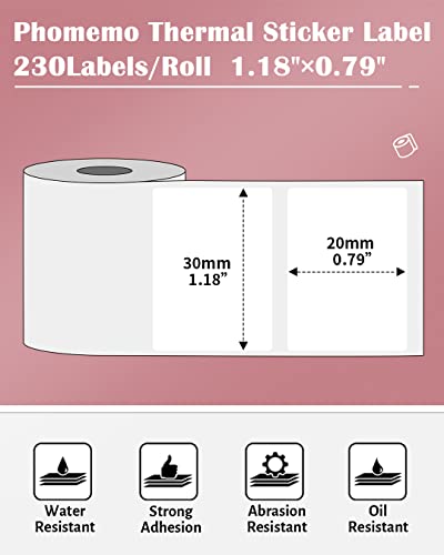 Phomemo Thermal Labels, 1.18" x 0.79", for M110/M100/M220/M108, 300 PCS - color: White, size: 1.18"x0.79"