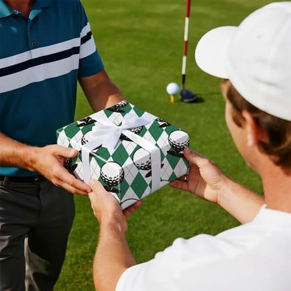 RUSPEPA Golf Wrapping Paper Roll for Men Boys, Mini Roll, Classic Golf Ball and Argyle Plaid Design, Green and White Gift Wrap for Father's Day, Birthday, Sports Party, 17 Inches x 16.4 Feet - color: Golf Ball