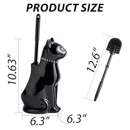 Comeon Ceramic Cat Toilet Brush and Holder Set, Plastic Handle, Black - color: Black, size: Cat