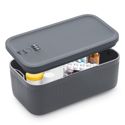 Lockable Storage Box, Small Lock Box with Combination Code for Phone/Medicine Safe/Food Home/Refrigerator/Office/Personal Items/Travel/Gift,9.25 x 5.04 x 3.62’’ - color: Gray