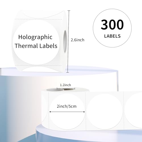 2 Inch White Round Thermal Labels Sticker, Waterproof Circle Direct Thermal Labels, Removable Multi-Purpose Self-Adhesive Sticker Label for DIY Logo Design- 300 Sheet/Roll - color: White, size: 2 inch