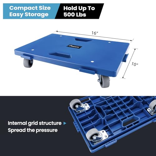 Nellyke Furniture Dolly, 4 Pack Dollies with Wheels,16'' X10'' Small Flat Dolly with 500LBS Large Capacity, Furniture Movers with Wheels Heavy Duty, Connectable and Portable, Blue - color: Blue, size: 4 Pack - Small