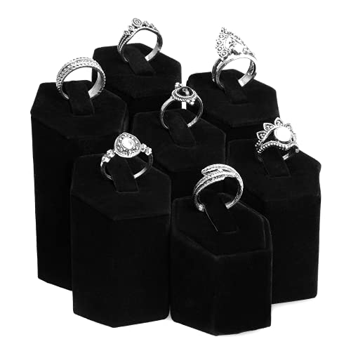MOOCA 7-Piece Ring Stand Holder Jewelry Display, Black Velvet - color: Black Velvet