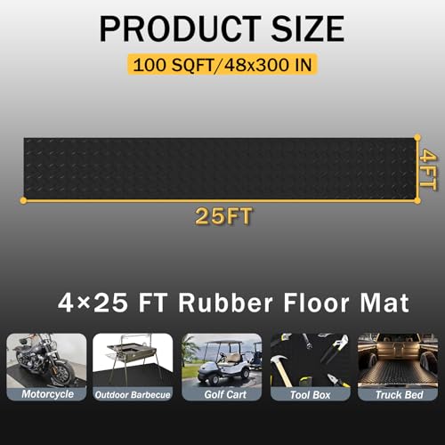 StellarStar 4x25 FT Garage Floor Mat, 2.8mm Thickened PVC Diamond Plate - color: Black, size: 4x25 FT