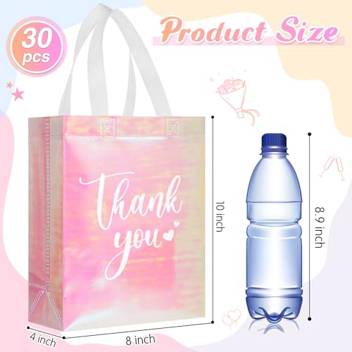 Sweetude 30 Thank You Non Woven Gift Bag, 10 x 8 x 4 Inch, Laser Pink - color: Laser Pink, size: 10 X 8 X 4 Inch