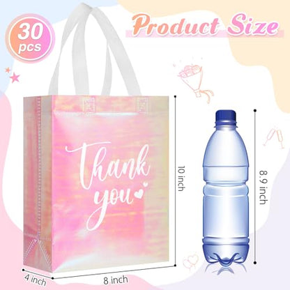 Sweetude 30 Thank You Non Woven Gift Bag, 10 x 8 x 4 Inch, Laser Pink - color: Laser Pink, size: 10 X 8 X 4 Inch