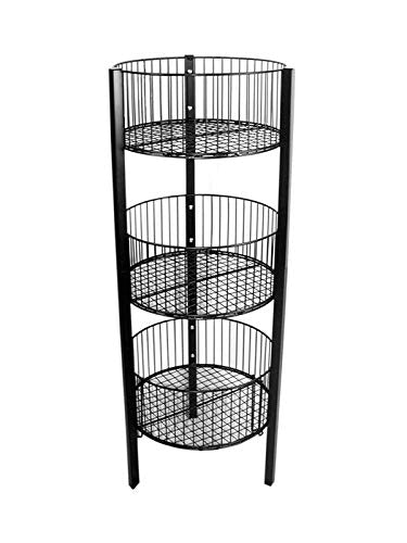 Only Hangers 3-Level Wire Basket Display Rack, Floor Standing, Round Bins, Metal Frame - Available in Black and White (BLACK) - color: BLACK