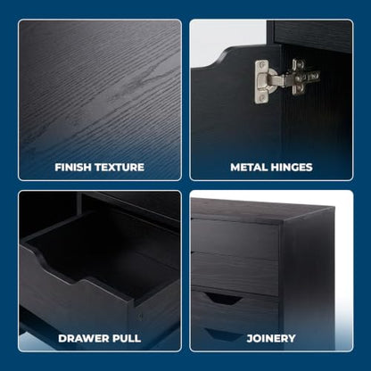 Winsome Halifax Mobile Storage Cabinet with 1 Large Door & 5 Drawers, Black - color: Black, style: 1 Door, 3 Drawers, 2 Wide Drawers