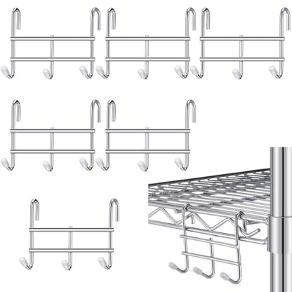 Teenyyou 6 Pack 3 Hook Attachment for Wire Shelving, Chrome - color: Chrome