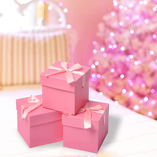 Gift Box with Lid for present, 12pcs,Collapsible,6"×6"×6" - color: Pink & Red, size: 6 x 6 x 6 Inch