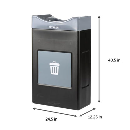 Commercial Zone Avante™ Series Made in The USA, Black Trash Container, 30-Gallon Shallow, Gray Trash Panel, Gray Lid, Open Top, Liner Included
