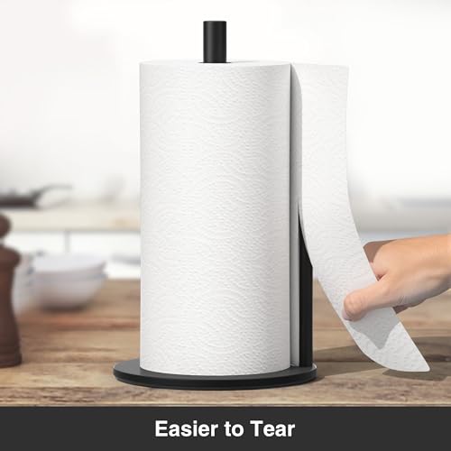 Paper Towel Holder Black Stainless Steel Kitchen Countertop Roll Organizer - color: Black
