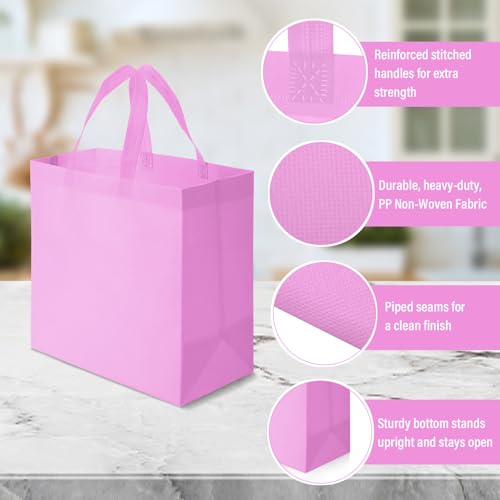 Reginary 50 Pcs Reusable Tote Bags Shopping Bags Non Woven, Pink - color: Pink