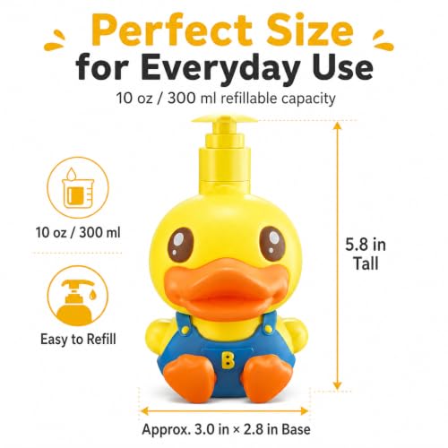 Super Cute 3D Soap Dispenser for Bathroom Toilet Kitchen Dish Soap Shampoo Lotion Hand Sanitizer Shower Cartoon Animal Duck Birthday Gift Empty Refillable Pump Bottle Yellow Blue - color: Yellow-blue