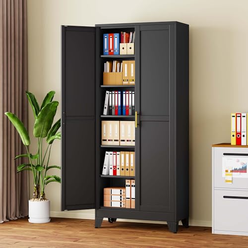pozdeg 75" Black Steel Tall Garage Storage Cabinet - color: Black, size: 15.74"D x 31.5"W x 75"H
