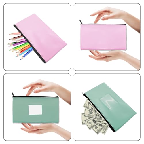 4PCS Deposit Money Bag with Zipper,WINCUR 11x6.1" PU Leather Money Pouch Security Bank Deposit Bag with Clear Window,Waterproof Money Pouch for Organize Cash,Coins,Cosmetics,Invoice(Orange/Card Slot)