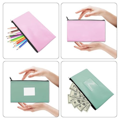 4PCS Deposit Money Bag with Zipper,WINCUR 11x6.1" PU Leather Money Pouch Security Bank Deposit Bag with Clear Window,Waterproof Money Pouch for Organize Cash,Coins,Cosmetics,Invoice(Orange/Card Slot)