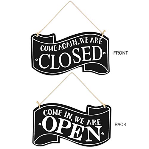 Wooden Double Sided Store Open and Closed Signs for Store Business or Home (Black)