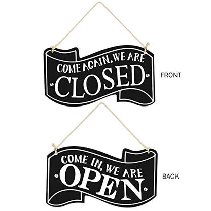 Wooden Double Sided Store Open and Closed Signs for Store Business or Home (Black)