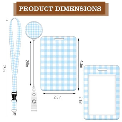 ID Badge Holder with Lanyard, Retractable Badge Holders Reels with Lanyards Adjustable, for Women Kids Teacher Nurses Doctor Student(Cute Fashion Blue checkboard) - color: Cute Fashion Blue Checkboard