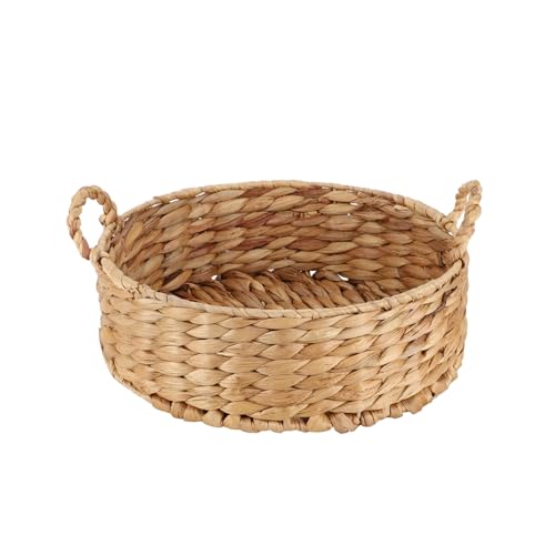 Round Water Hyacinth Storage Baskets for Organizing Round Wicker Basket with Double Handles-Wicker Baskets for Shelves