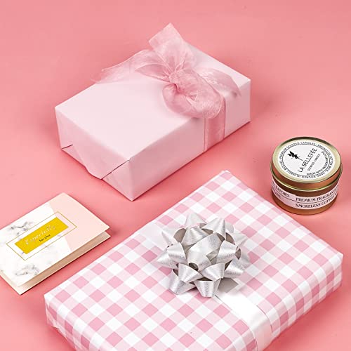 WRAPAHOLIC Reversible Wrapping Paper - Mini Roll - 17 Inch X 33 Feet - Pink and White Plaid Design for Birthday, Holiday, Wedding, Baby Shower - color: Pink, size: 17 inches x 33 feet