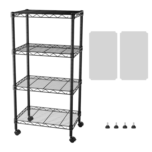 SINGAYE 4 Shelves Storage Shelf Wire Shelving Unit Metal Adjustable Wheels - color: Black, size: 4Tier/11.5"D X 17.5"W X 45"H