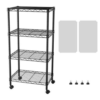 SINGAYE 4 Shelves Storage Shelf Wire Shelving Unit Metal Adjustable Wheels - color: Black, size: 4Tier/11.5"D X 17.5"W X 45"H