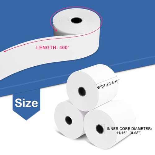 (12 Rolls) 2 5/16" x 400' Thermal Paper Receipt Rolls, Pay At The Pump Gas Station Verifone Rolls for Gas Pump Paper Rolls BPA Free - style: 2 5/16" x 400' Thermal-50Rolls