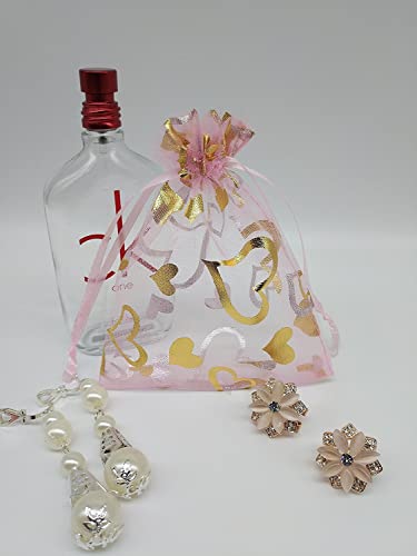 Stratalife 4"x6" Heart Printed Organza Bags with Drawstring, 100PCS - color: 100pcs Mix 4X6