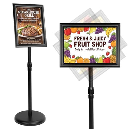 Foandbevi Sign Holder Stand 8.5x11 Inch - Heavy Duty Floor Standing Poster Stand with Adjustable Height & Snap-Open Frame, 360° Rotation Pedestal Menu Stand for Restaurant, Trade Show, Wedding & Office - color: Lichee-Black