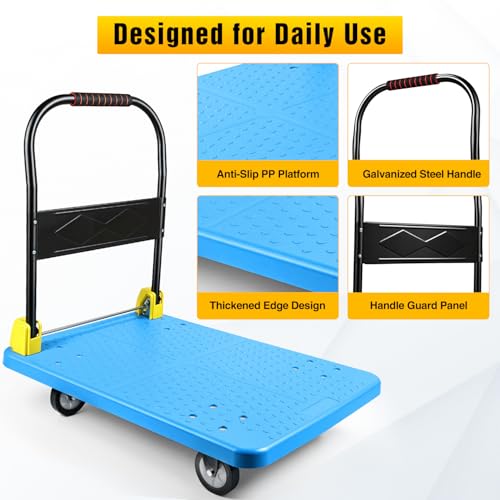 Heavy Duty Platform Cart 1100 lbs Push Cart Dolly with 5 Inch TPR Wheels 35.4 x 23.6 Inch PP Deck Flatbed Cart Platform Truck for Home Garage Warehouse Use Black - color: 1100 Lbs|blue|36x24 Inch