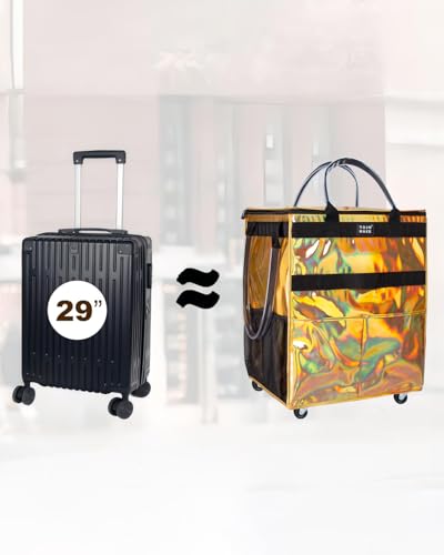 Reusable Grocery Bag with Wheels, Large Glitter Gold Rolling Tote - color: Glitter Gold, size: Large