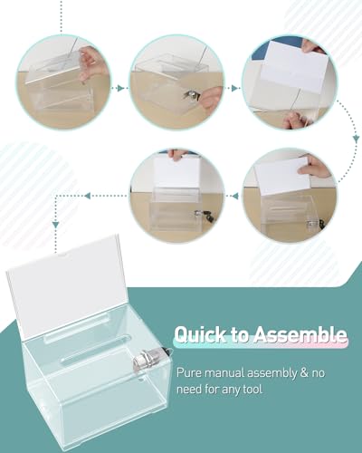 Uniclife 4 Pack 6.2"x 4.7" x 4" Clear Acrylic Donation Box with Lock Slot - color: Clear, size: 4 Pack