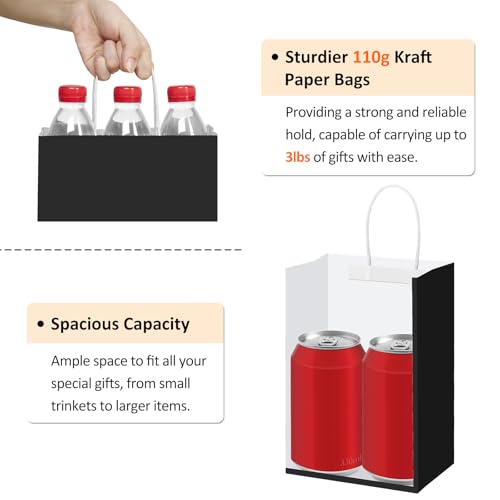 BagDream Gift Bags with Handles 5.25x3x8 Inch Dark Black 100 Pack Bulk - color: Black