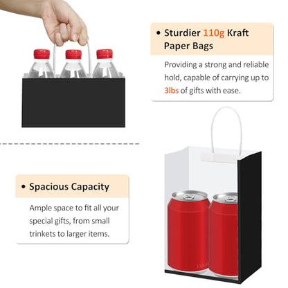 BagDream Gift Bags with Handles 5.25x3x8 Inch Dark Black 100 Pack Bulk - color: Black