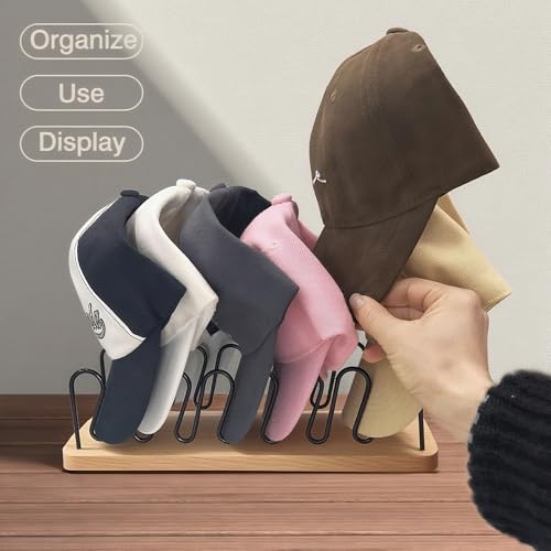 UdoUto Hat Organizer for Baseball Caps, 2 Pack Wood & Metal Hat Rack - color: Natural wood