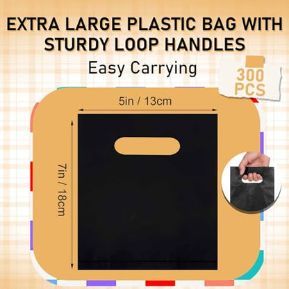 Maitys Black 300 Pcs Small Plastic Bags with Handles 5x7 for Business - color: Black