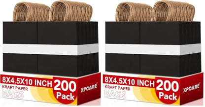 XPCARE Black Paper Bags with Handles, 200Pcs 8x4.5x10In Kraft Paper Bag (Pack of 2) - color: Black, size: 1 Count (Pack of 400)